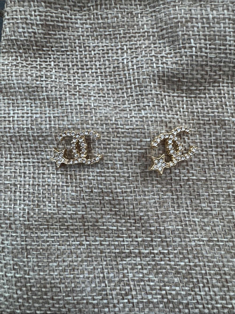Gold Crystal CC Star Stud Earrings